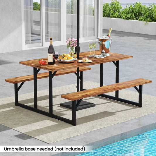 6-Person Acacia Wood Picnic Table with 2 Built-In Benches - Tampa Home & Garden Store