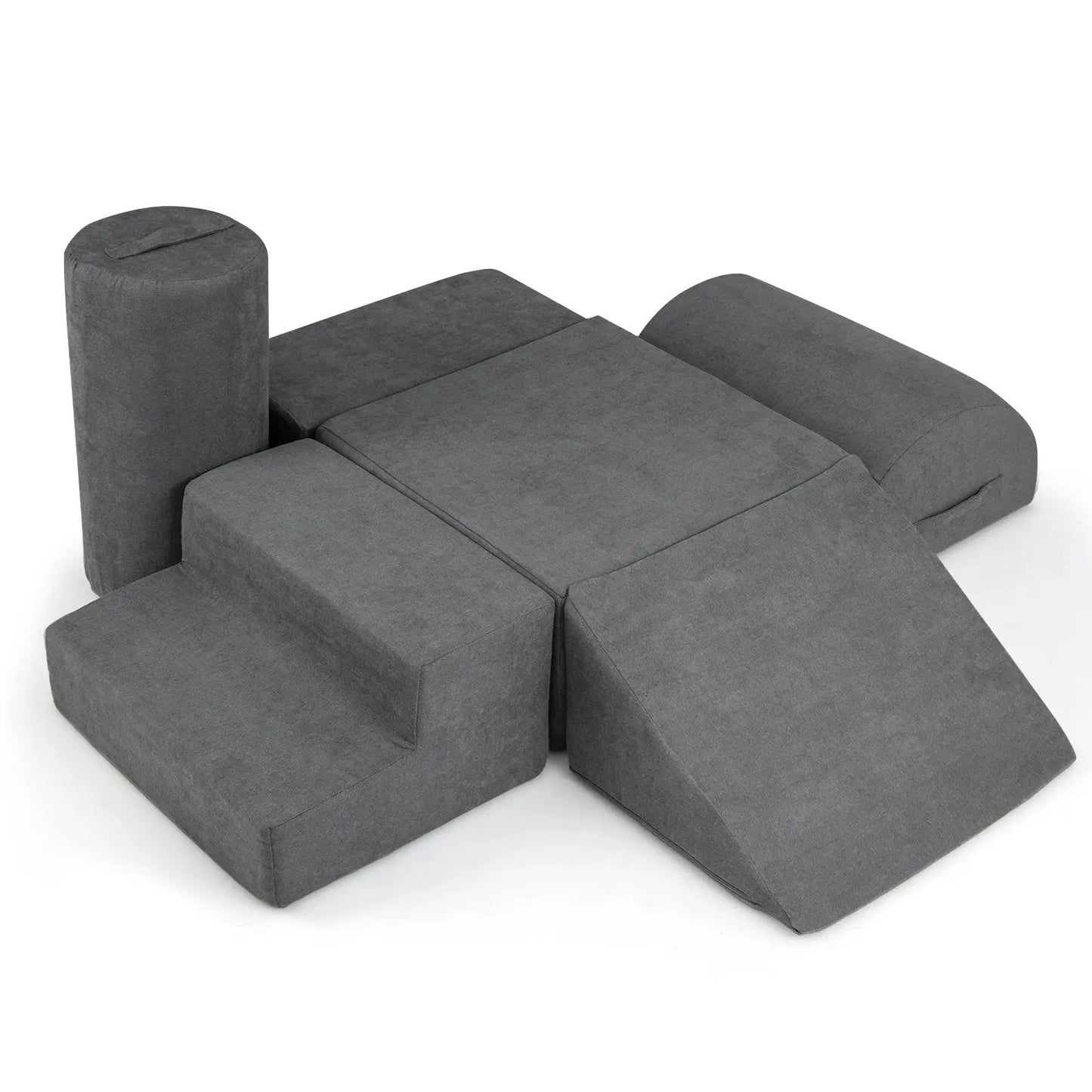 Six-piece gray foam baby climbing blocks set with carrying handles on Tampa Home & Garden Store