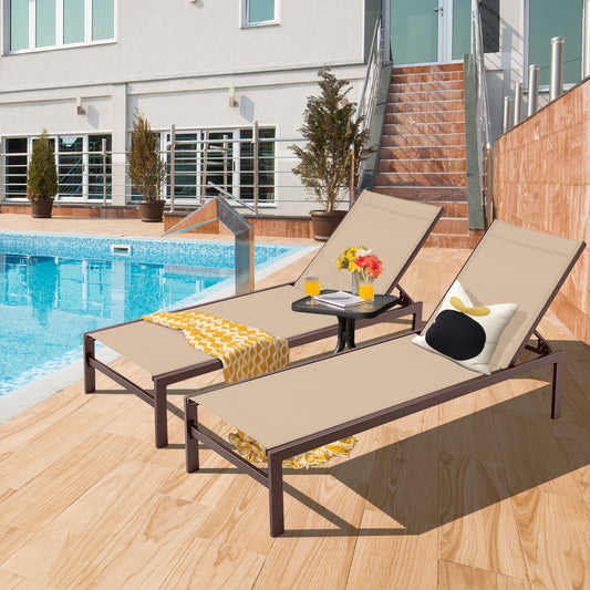 6-Position Chaise Lounge Chairs with Rustproof Aluminium Frame-Brown - Tampa Home & Garden Store