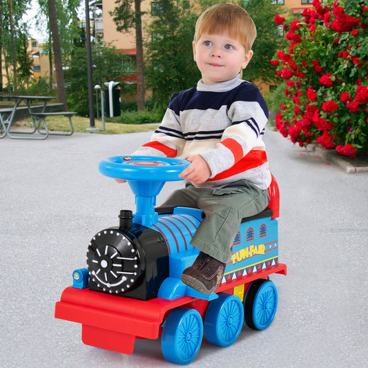6V Electric Kids Ride On Car Toy Train with 16 Pieces Tracks-Navy - Tampa Home & Garden Store