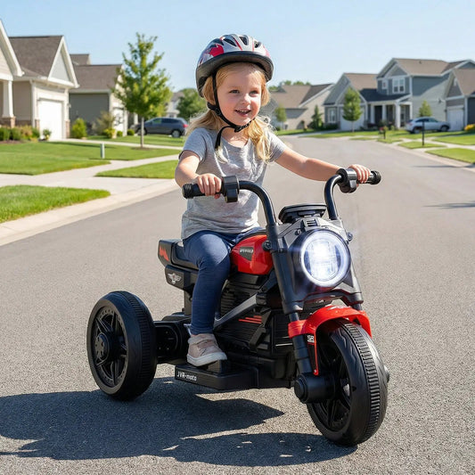 6V Kids Electric Motorcycle with LED Headlight and Music, red/black ride-on toy for toddlers on Tampa Home & Garden Store