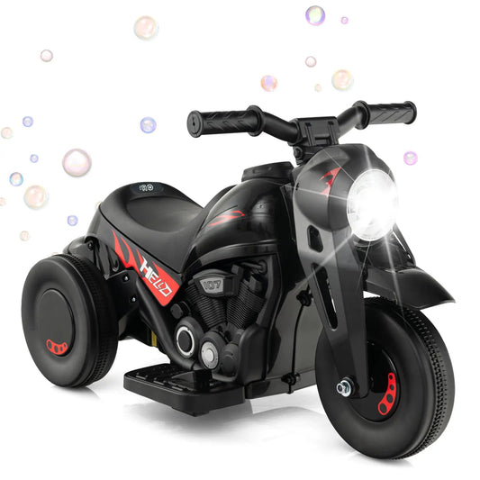 6V Kids Electric Ride-On Motorcycle with bubble maker, black with red decals on Tampa Home & Garden Store