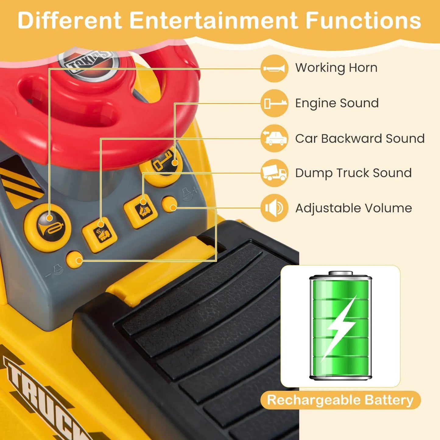 6V Kids Ride On Excavator Fun Digger with Folding Basketball Hoop - Tampa Home & Garden Store