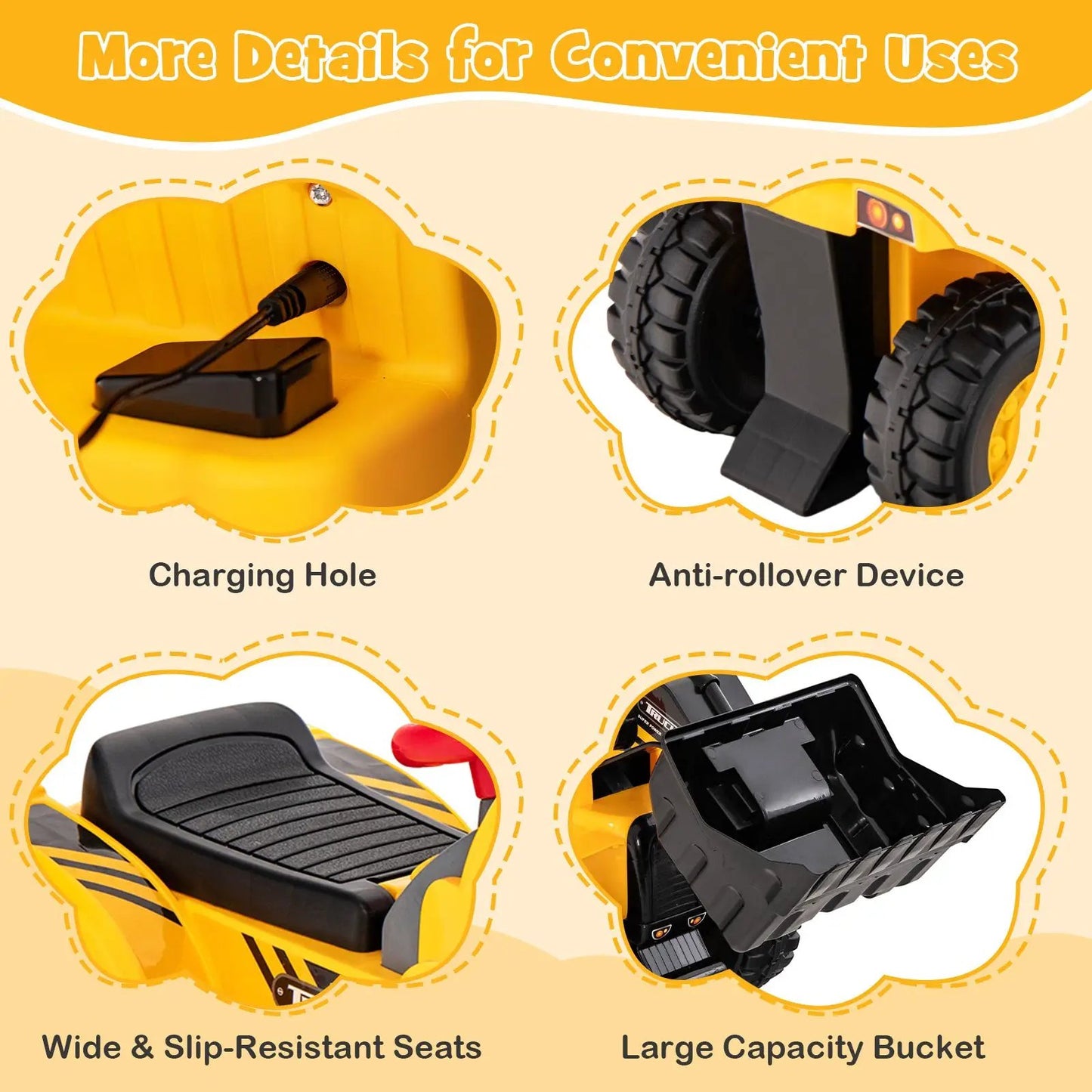 6V Kids Ride On Bulldozer with Folding Basketball Hoop and Balls - Tampa Home & Garden Store