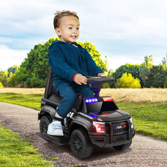 6V Kids Police Ride-On Car in black with megaphone, siren and LED lights DirectDeals on Tampa Home & Garden Store