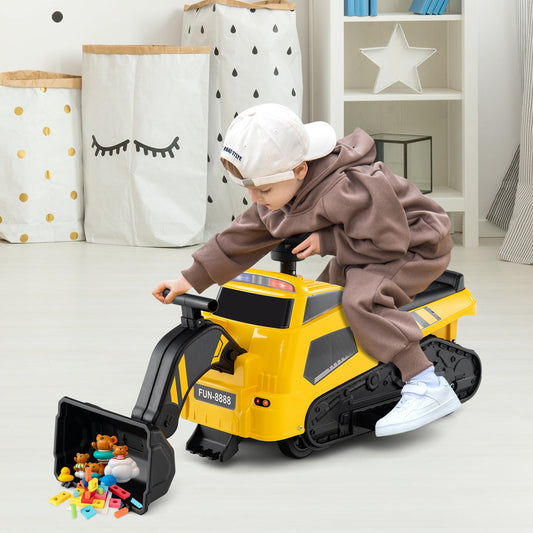 6V Ride on Tractor 3-in-1 Electric Excavator with Adjustable Arms and Music-Yellow - Tampa Home & Garden Store