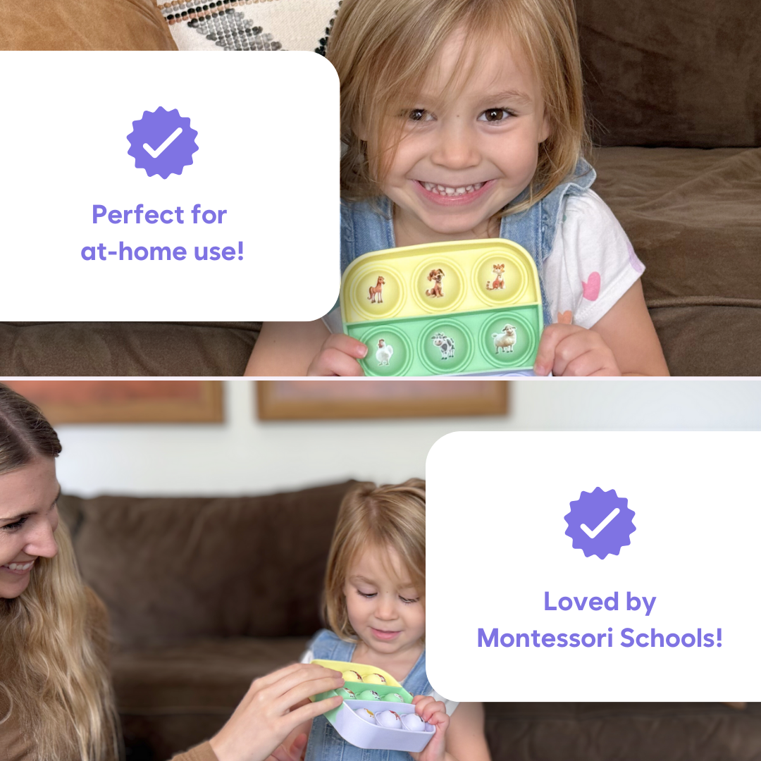 Popplers Farm & Food educational toy by The Fidget Games; pair farm fidget trays, child at home on Tampa Home & Garden Store