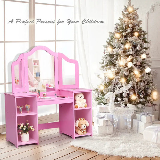 Pink kids tri-fold vanity table with mirrors DirectDeals Mirrored Vanities on Tampa Home & Garden Store