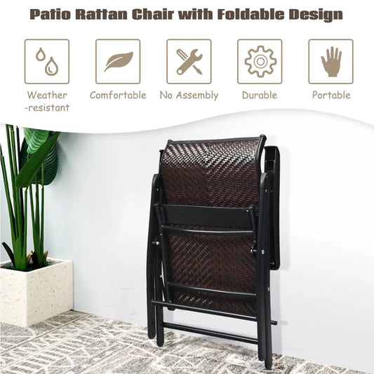 2 Pieces Patio Rattan Folding Reclining Chair - Tampa Home & Garden Store