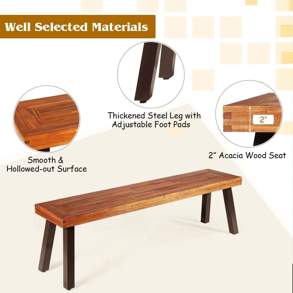 Set of 2 Patio Acacia Wood Dining Benches - Tampa Home & Garden Store