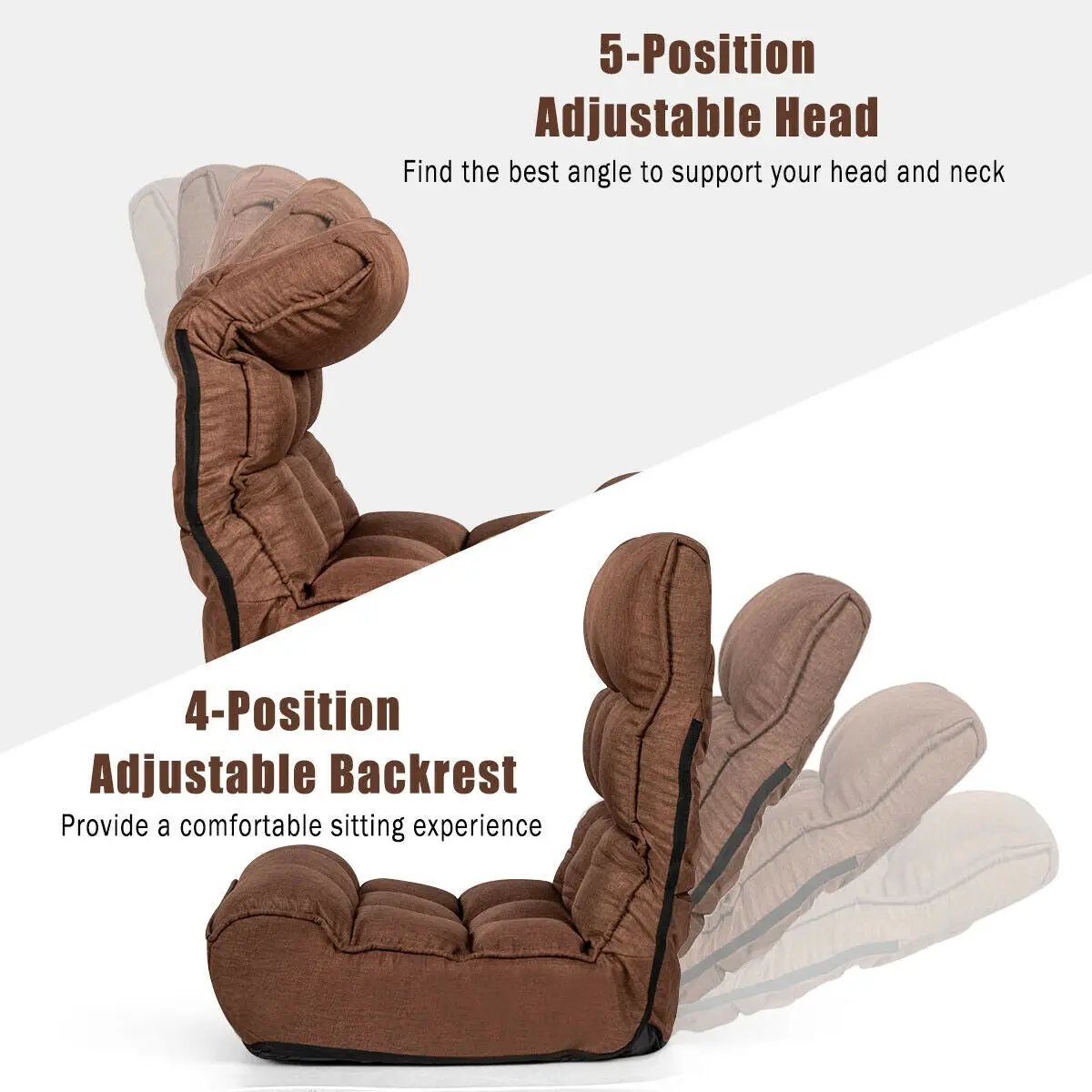 Floor chair DirectDeals brown 4-position adjustable with foldable backrest for comfort on Tampa Home & Garden Store