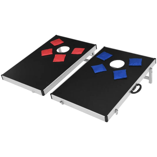 Cornhole set with foldable design and side handle, black boards, red and blue bags DirectDeals on Tampa Home & Garden Store