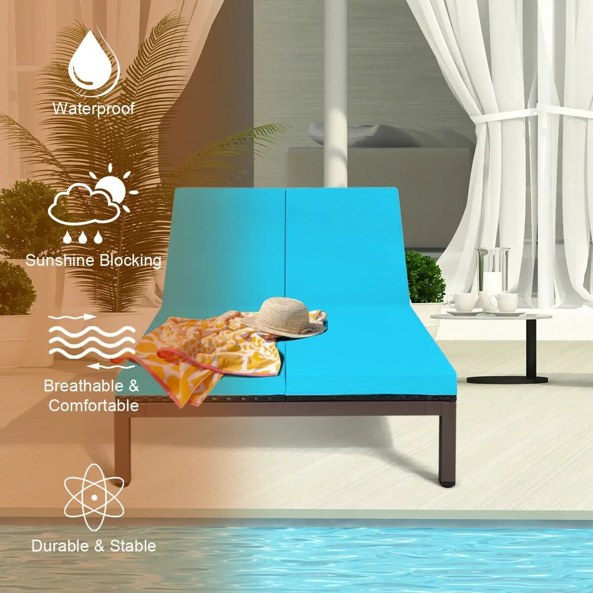 Patio Rattan Lounge Chair for Two with Backrest turquoise DirectDeals sunlounger outdoor spaces on Tampa Home & Garden Store