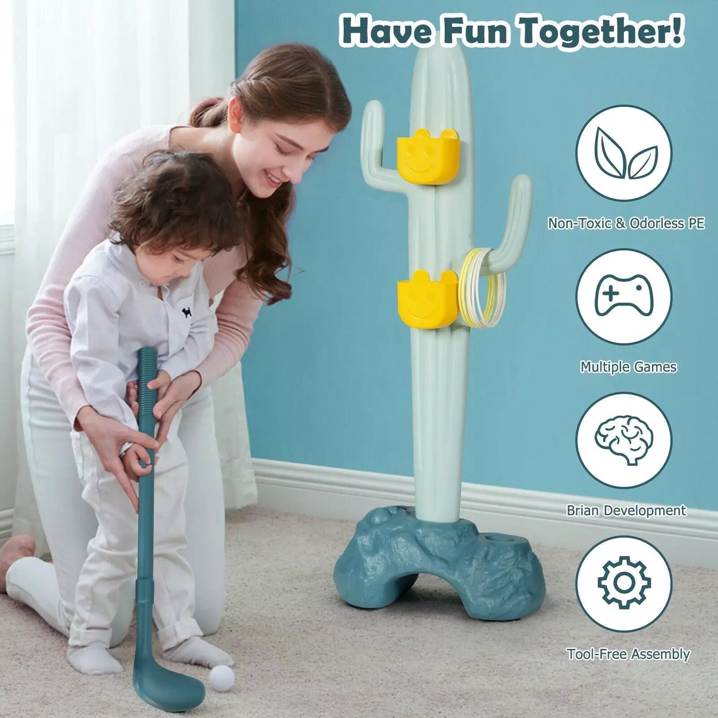 3-in-1 Cactus Toy Stand Sports Activity Center with Golf and Ring-Toss - Tampa Home & Garden Store
