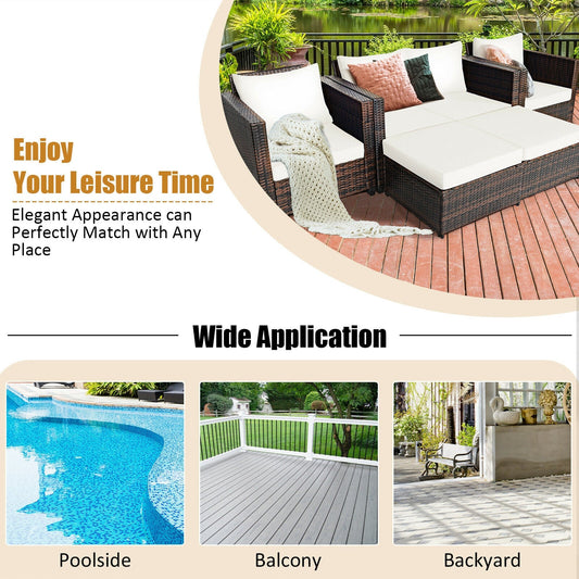 5 Pieces Patio Cushioned Rattan Furniture Set-White - Tampa Home & Garden Store