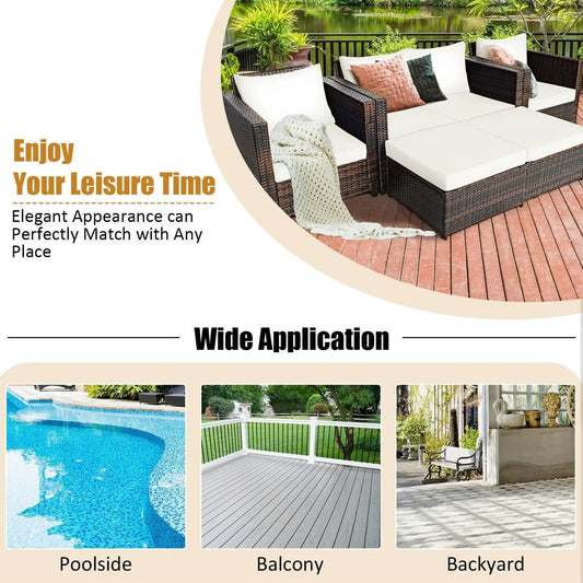 5 Pieces Patio Cushioned Rattan Furniture Set-White - Tampa Home & Garden Store