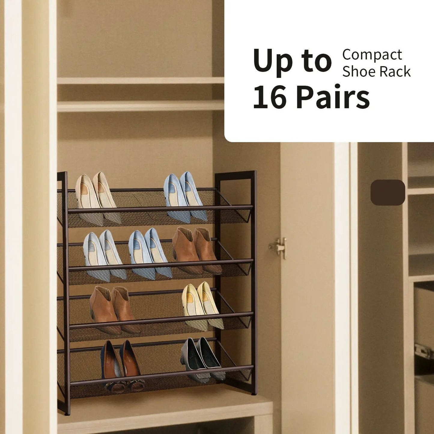 4-tier flat and slant metal shoe rack for entryway in black metal holds up to 16 pairs on Tampa Home & Garden Store