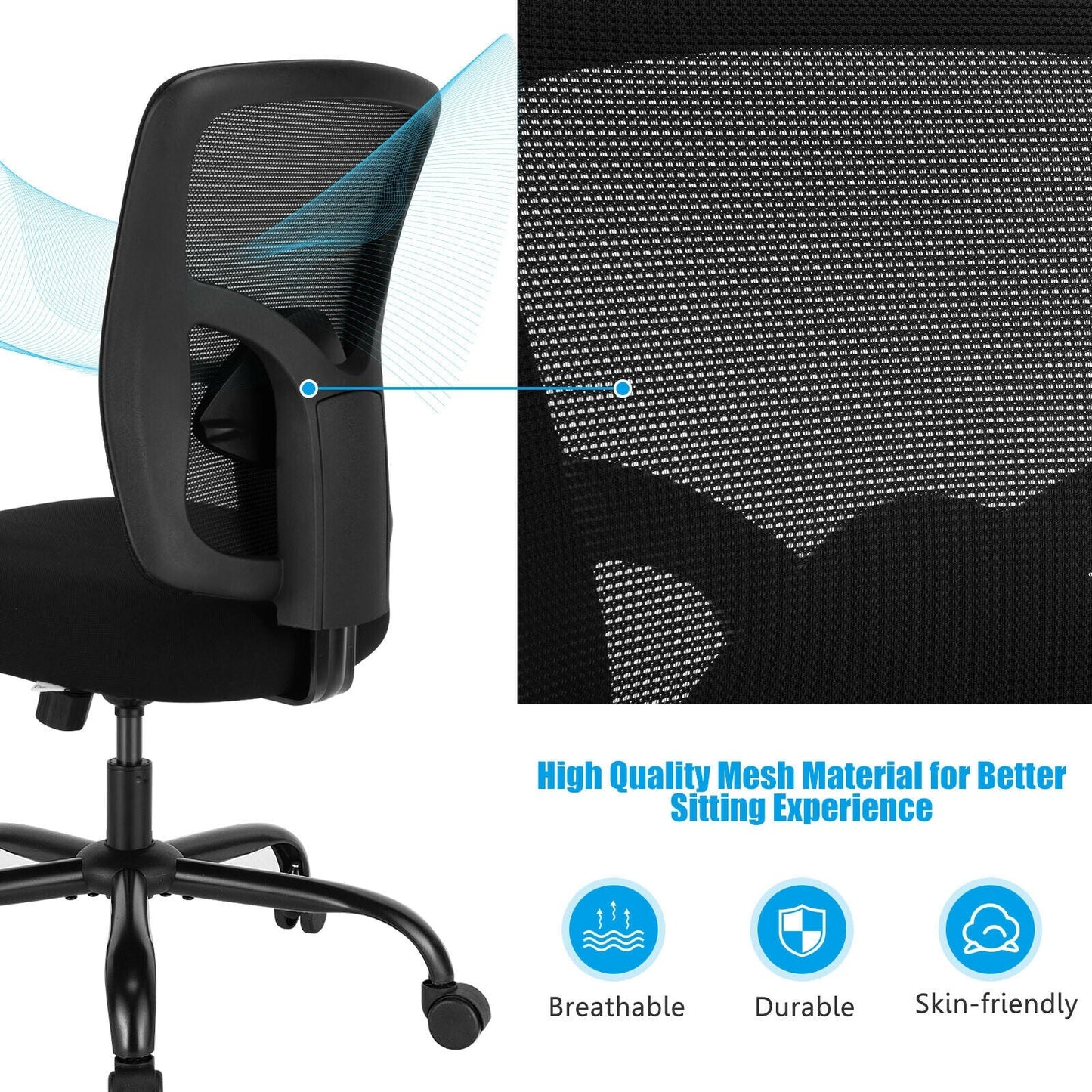 400 lbs mesh big and tall swivel office chair with black mesh back and padded seat on Tampa Home & Garden Store