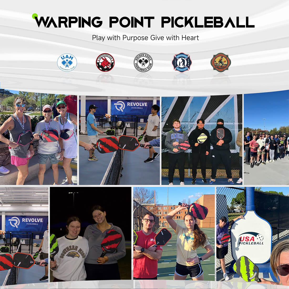 Nightblade Pickleball Paddle 16mm red/black by Warping Point, shown in collage with players on Tampa Home & Garden Store