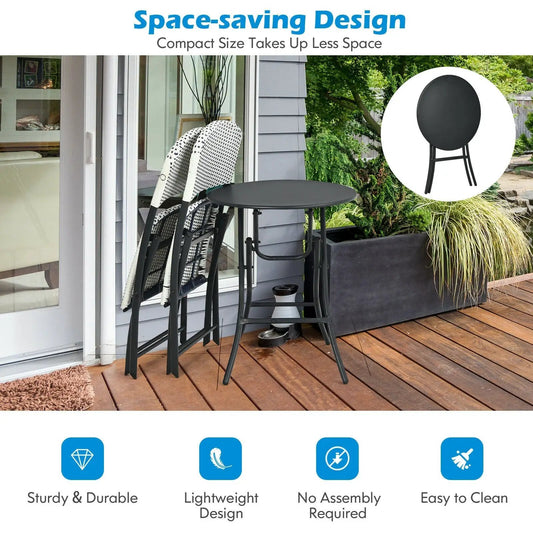 3 Pieces Patio Rattan Bistro Set with Round Dining Table and 2 Chairs - Tampa Home & Garden Store