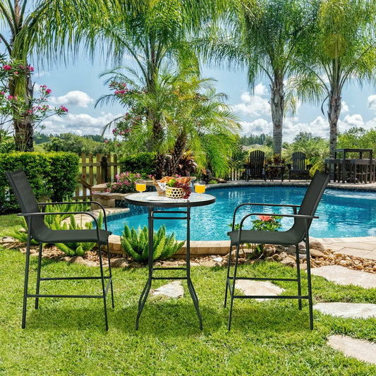 3 Pieces Outdoor Patio Bar Table Stool Set-Black - Tampa Home & Garden Store