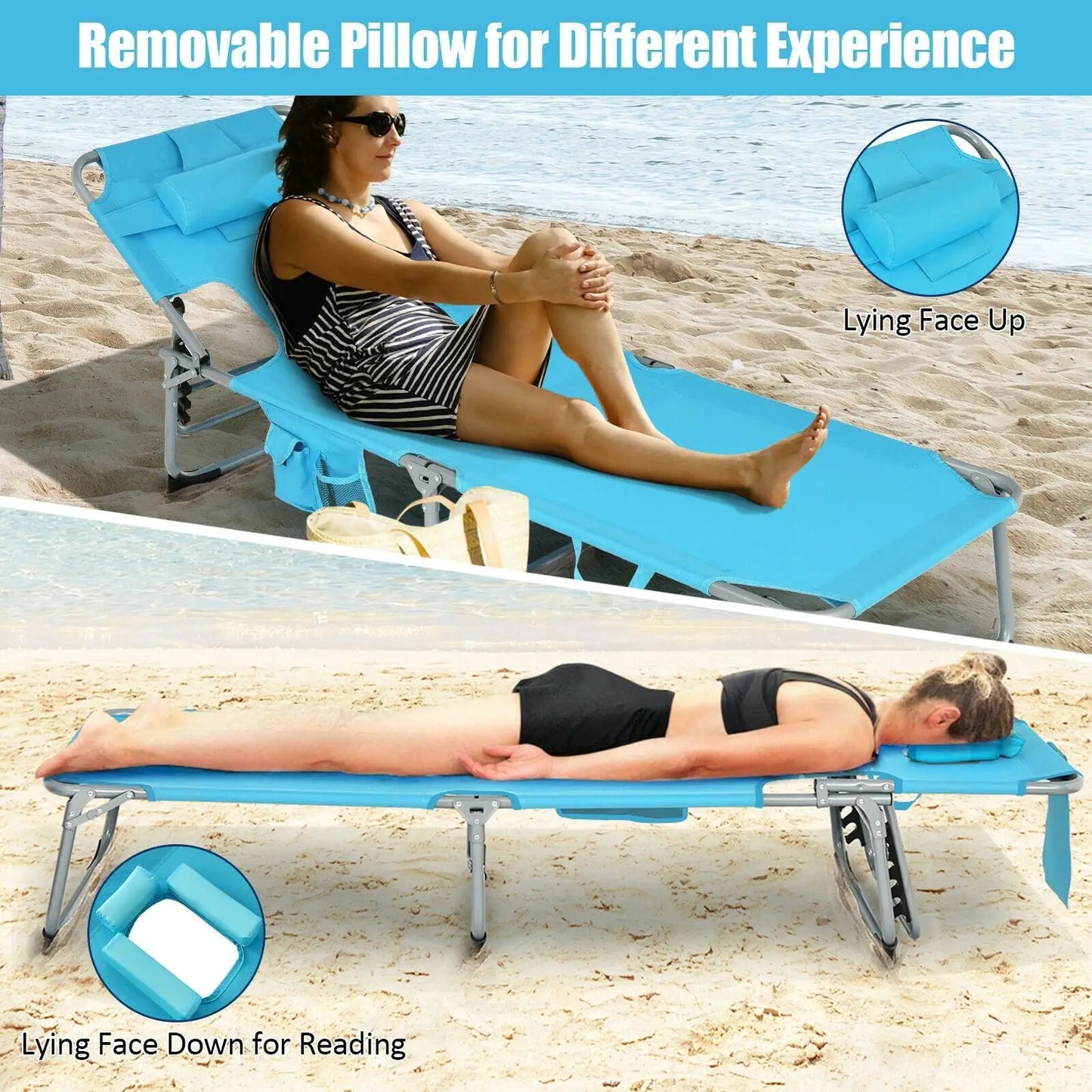 DirectDeals turquoise folding beach lounge chair with pillow for sunloungers on the beach on Tampa Home & Garden Store