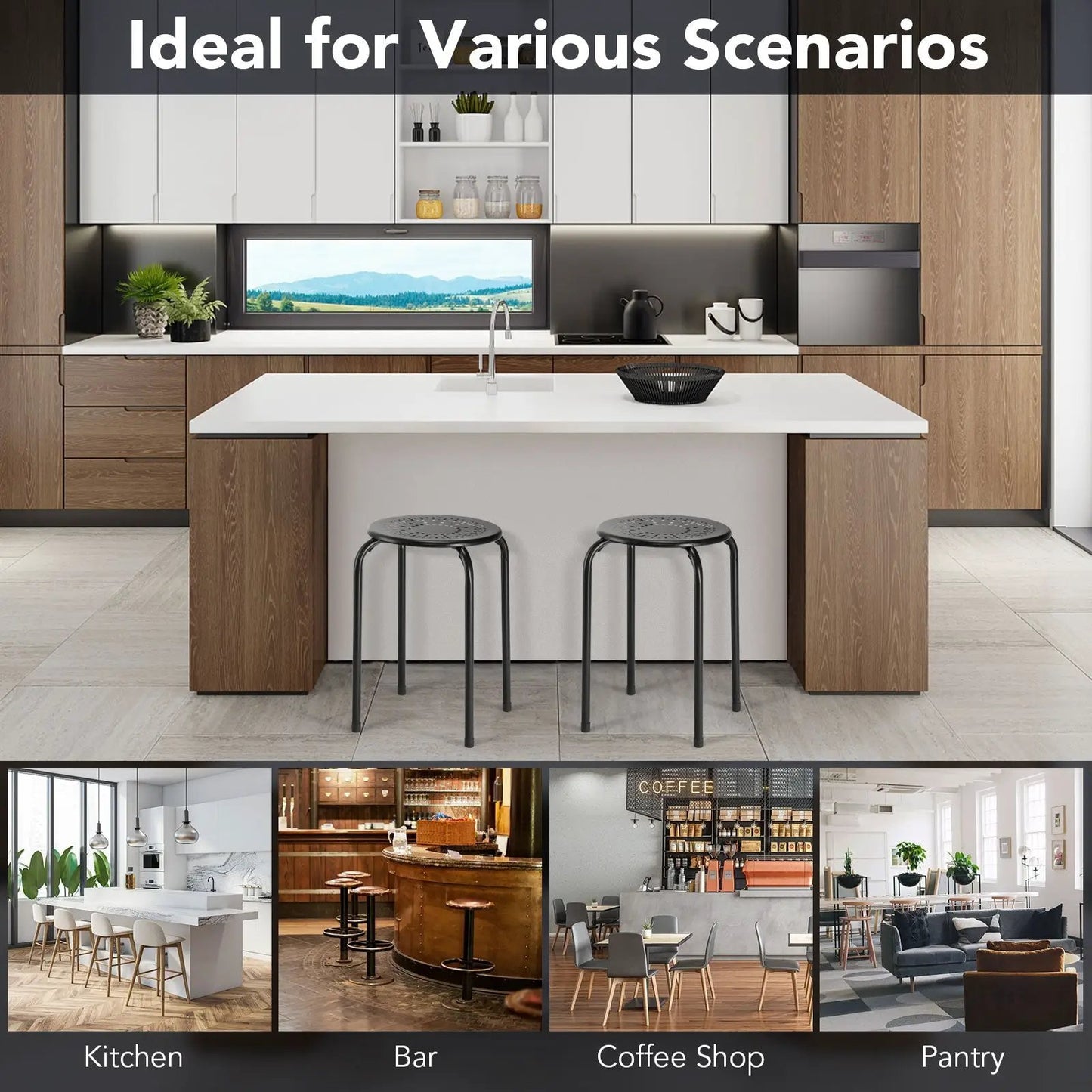 Six-pack Daisy Design Backless Metal Stools in black by DirectDeals for kitchen island on Tampa Home & Garden Store