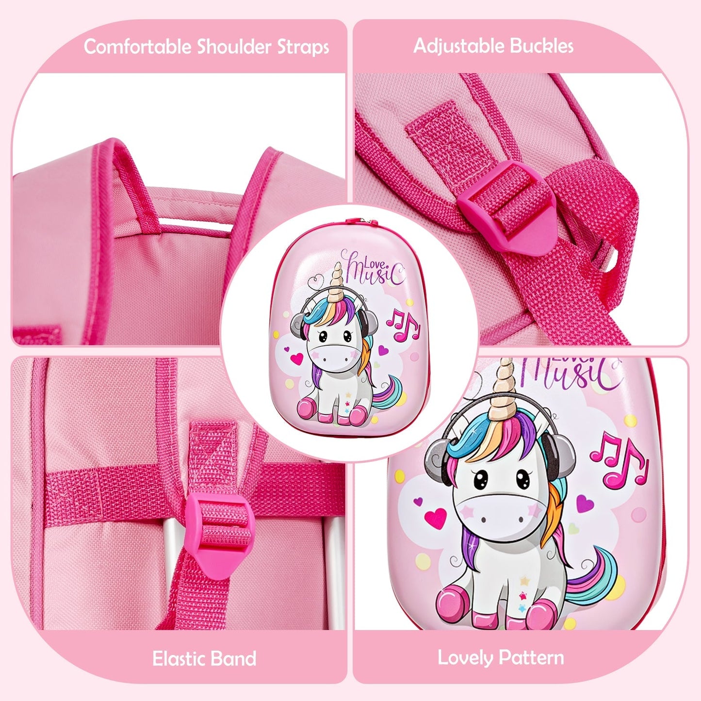 Kids luggage set GemGear: pink unicorn backpack and 16in carry-on with wheels on Tampa Home & Garden Store
