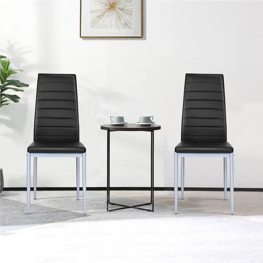 4 pcs PVC Leather Dining Side Chairs Elegant Design -Black - Tampa Home & Garden Store