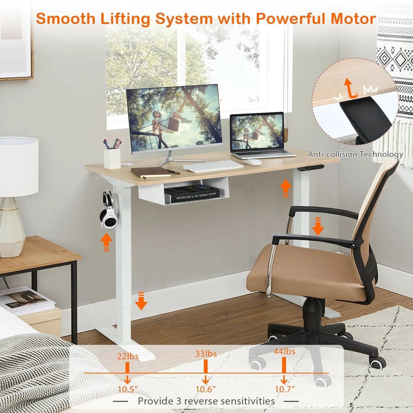 48 Inches Electric Standing Adjustable Desk with Control Panel and USB Port-Beige - Tampa Home & Garden Store