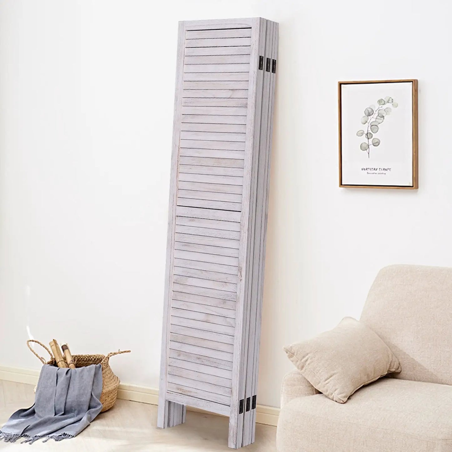 6 Panels Classic Venetian Wooden Slat Room Screen-White - Tampa Home & Garden Store