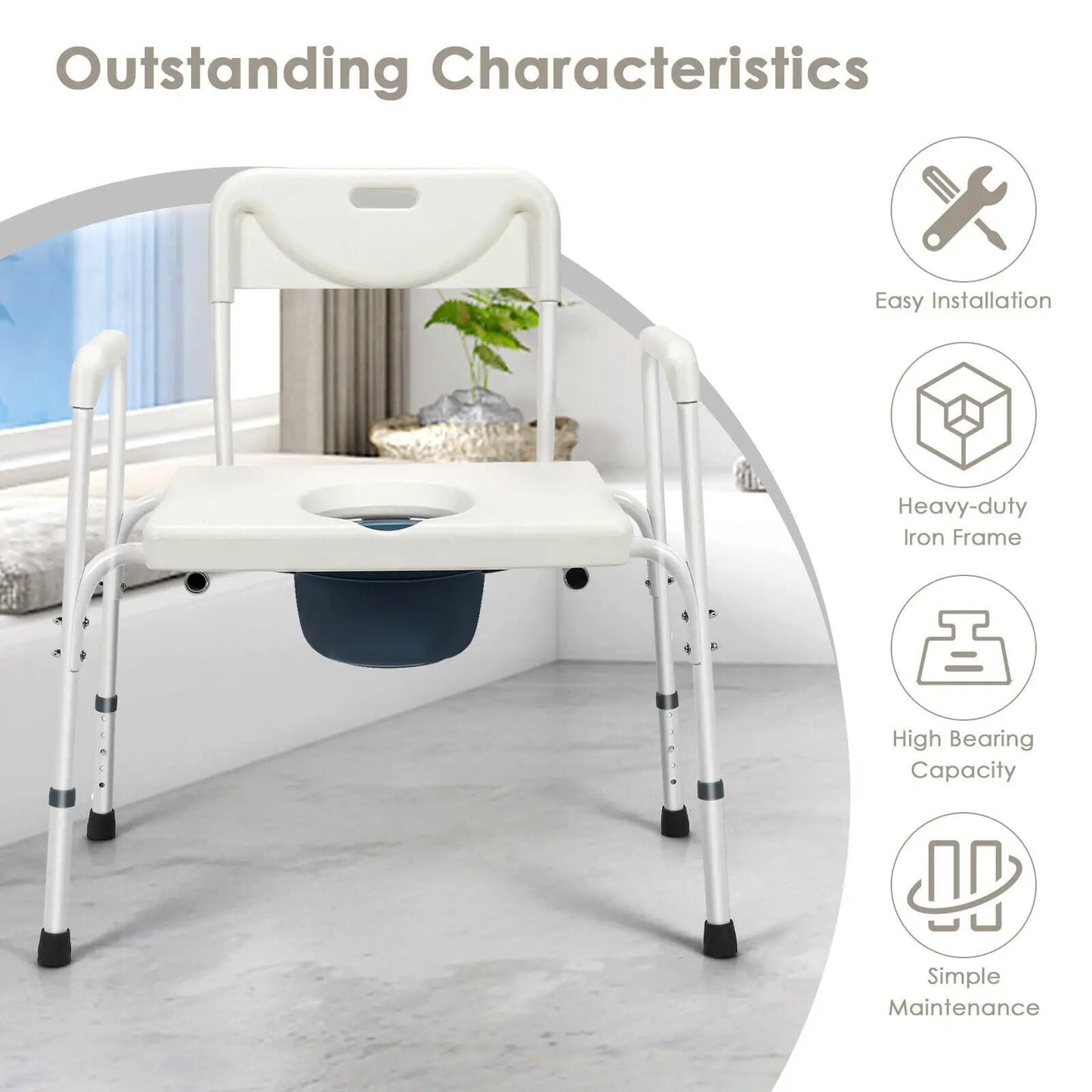 3-in-1 bedside commode white iron frame with blue waste bucket DirectDeals portable toilet on Tampa Home & Garden Store