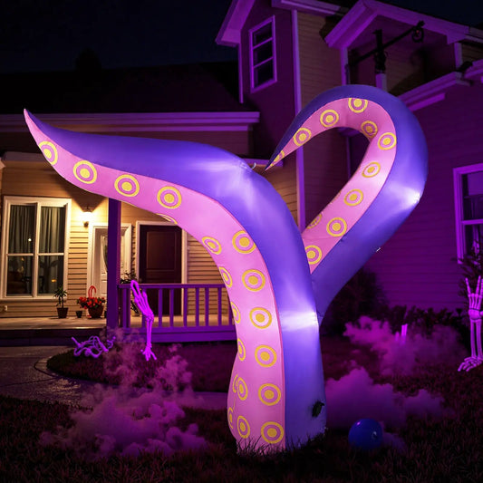 6.5 ft inflatable tentacles with LED lights, purple and pink with yellow suction cups on Tampa Home & Garden Store