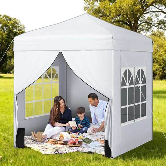 Pop Up Canopy Tent white fabric with four sidewalls and window panels DirectDeals on Tampa Home & Garden Store