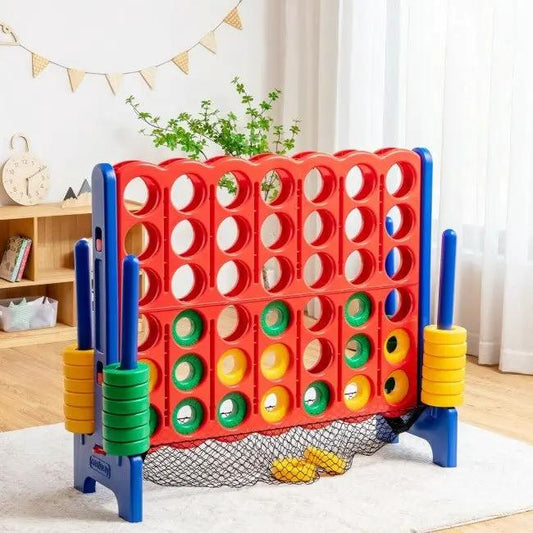 Giant 4-to-Score game set by DirectDeals with net storage, red grid, blue frame and discs on Tampa Home & Garden Store
