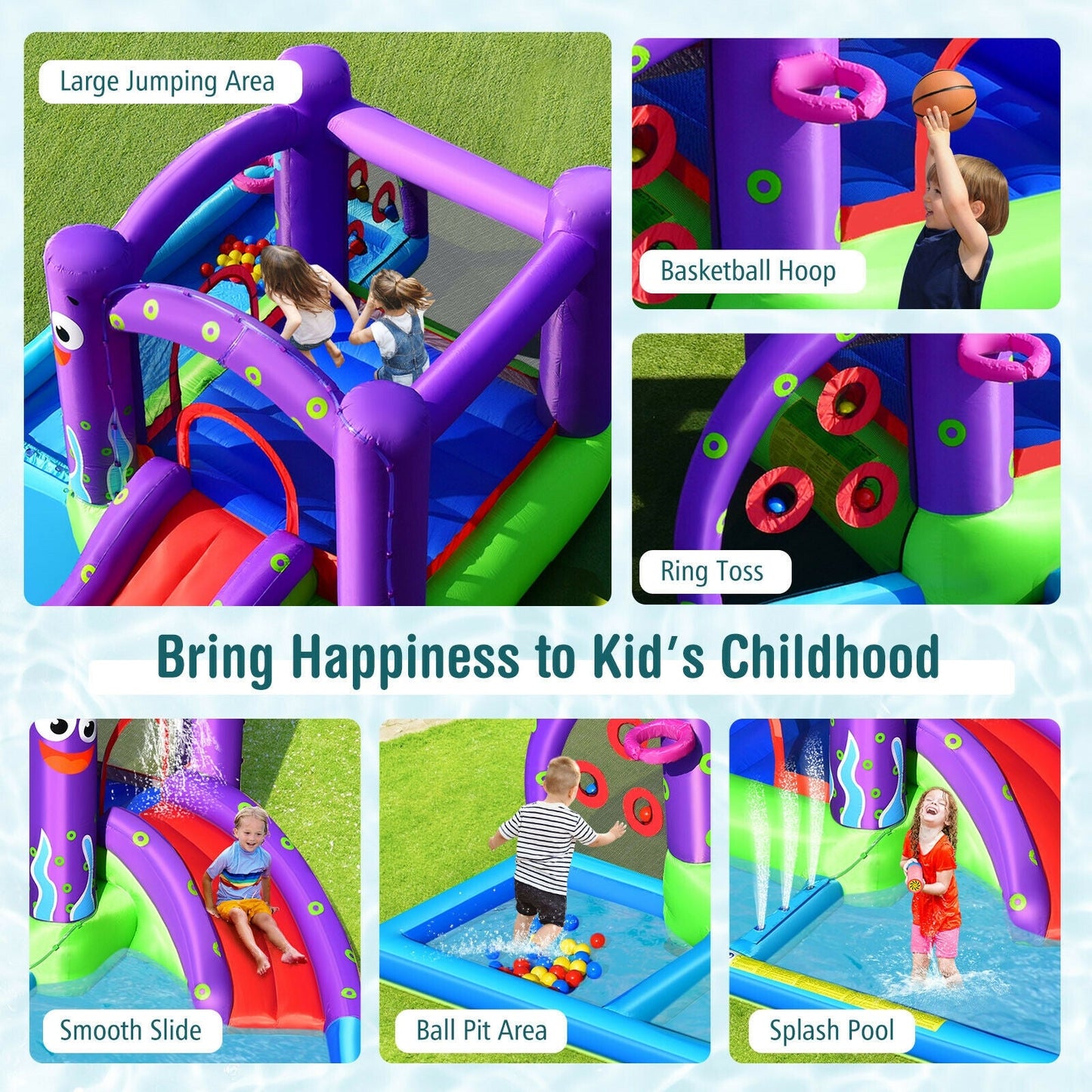 Inflatable Water Slide Castle Without Blower by DirectDeals, purple frame with green accents on Tampa Home & Garden Store
