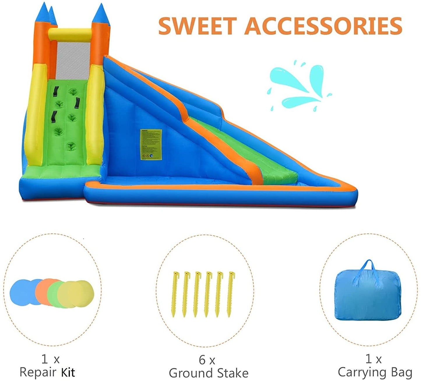 DirectDeals Kids inflatable water slide bouncing house with blue orange green yellow panels on Tampa Home & Garden Store