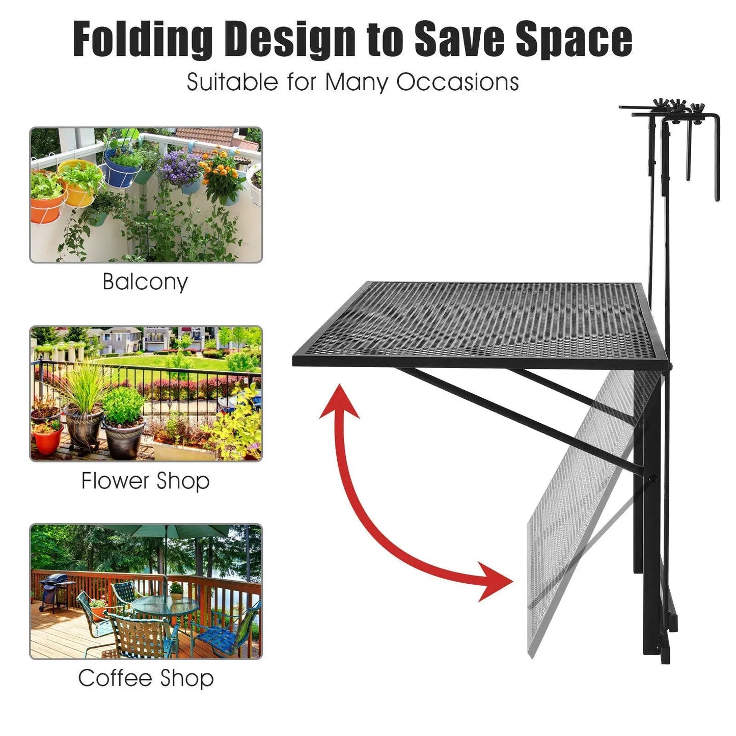 Railing Folding Table with 5-Level Adjustable Heights - Tampa Home & Garden Store