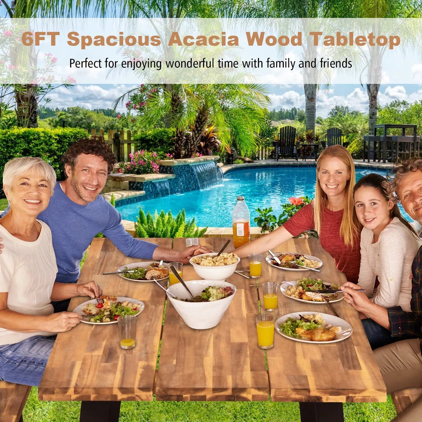 70 Inch Dining Table Set With Umbrella Hole in acacia wood for outdoor patio DirectDeals on Tampa Home & Garden Store