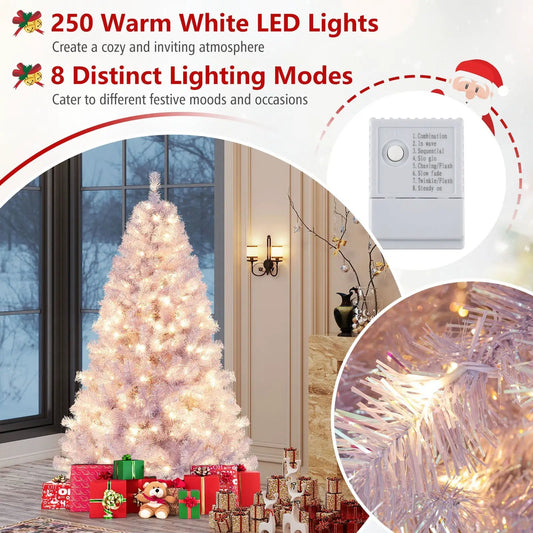 Six to Seven and a Half Foot Prelit Tinsel Tree white with warm white LEDs artificial tree on Tampa Home & Garden Store