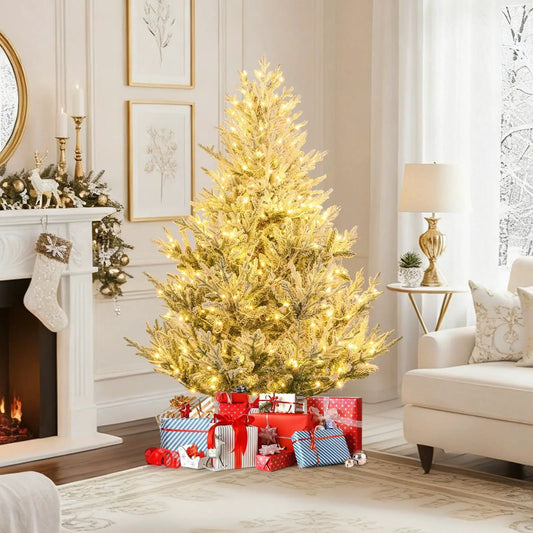 6–8 ft snow-flocked prelit artificial Christmas tree by DirectDeals with warm white LEDs on Tampa Home & Garden Store