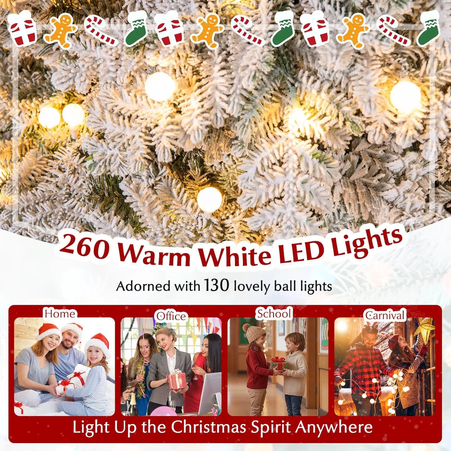 6-7 ft Flocked Christmas Tree Prelit with 130 warm white ball lights DirectDeals artificial tree on Tampa Home & Garden Store