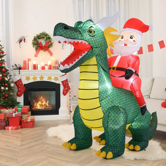 6.7 Feet Santa on Dinosaur inflatable with LED lights DirectDeals inflatable decor on Tampa Home & Garden Store