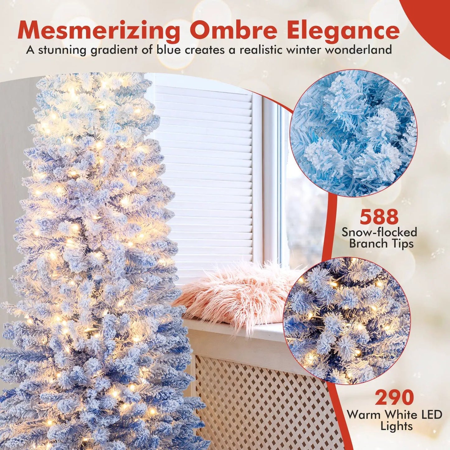 Snow Flocked Christmas Tree with Warm White LED lights by DirectDeals, 6/7 ft artificial tree on Tampa Home & Garden Store
