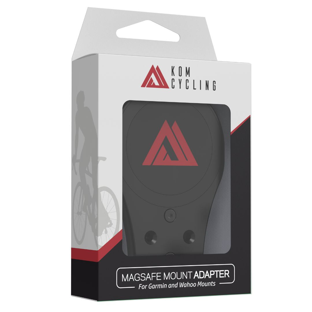 MagSafe mount adapter for Garmin and Wahoo bike mounts by KOM Cycling with red logo on Tampa Home & Garden Store
