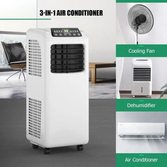 9,000 BTU Portable Air Conditioner DirectDeals white unit with remote on caster wheels on Tampa Home & Garden Store