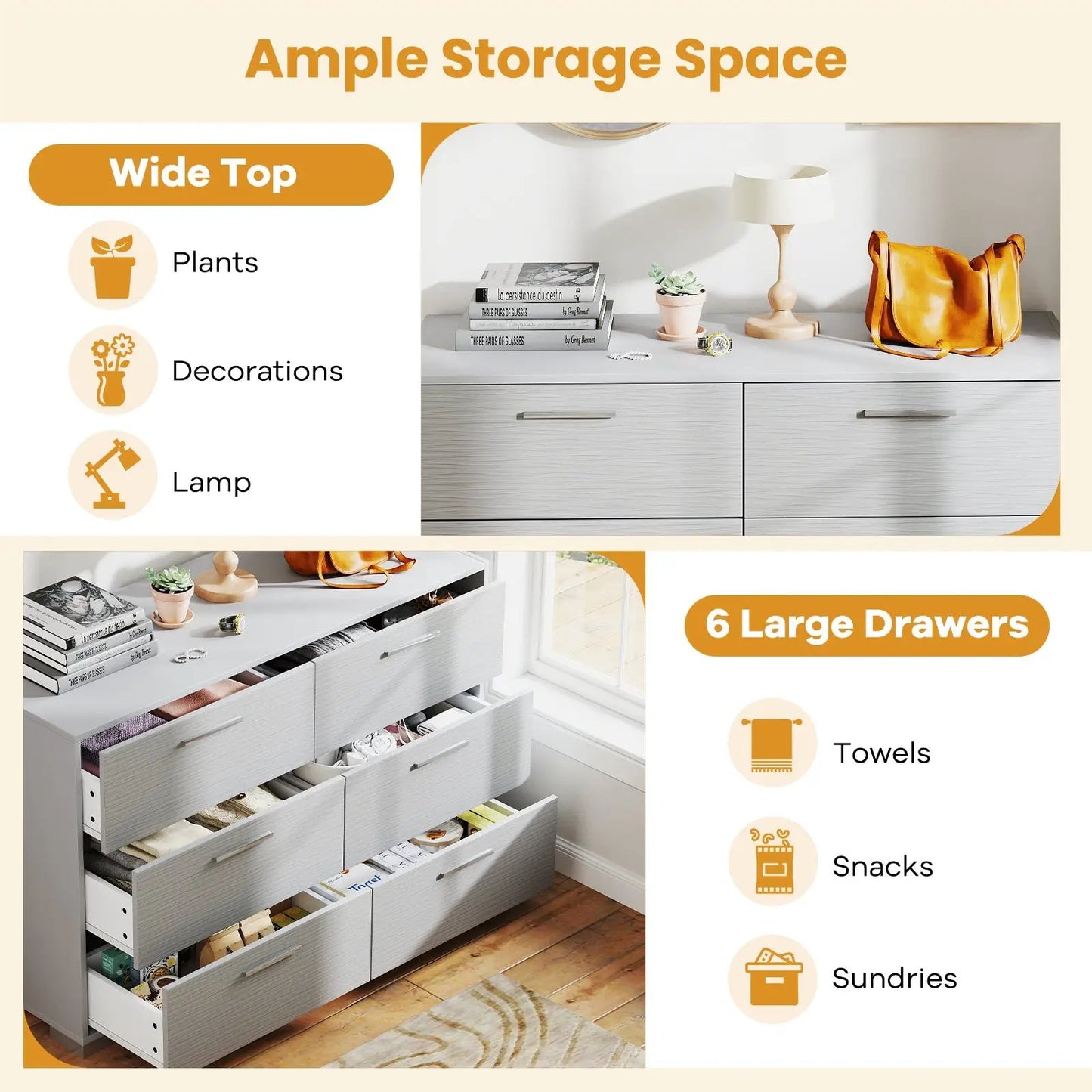 Six-drawer grey dresser with metal legs and silver handles by DirectDeals on Tampa Home & Garden Store