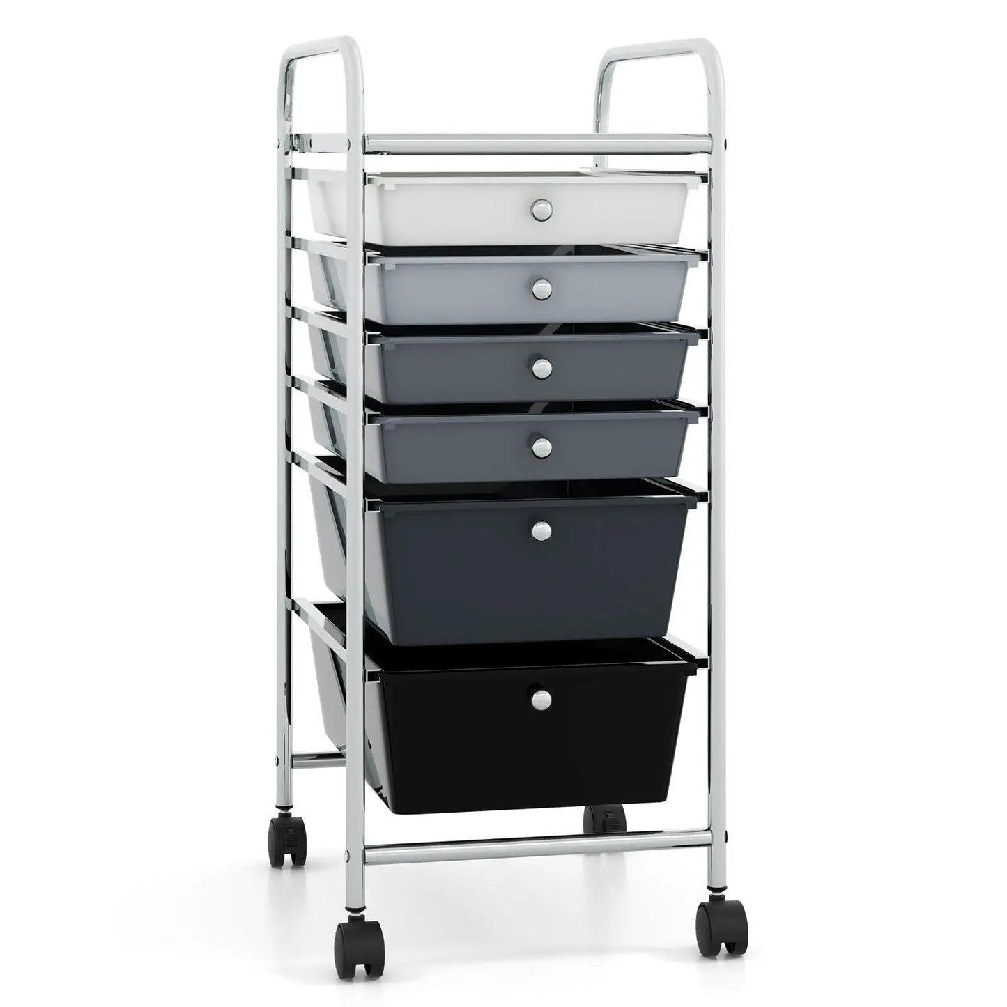 Six-drawer rolling storage cart with chrome frame and gradient gray drawers DirectDeals on Tampa Home & Garden Store