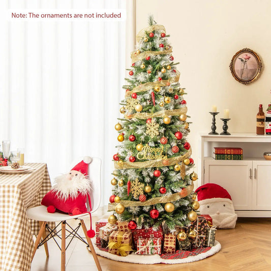 6/7.5/9 ft DirectDeals artificial Christmas tree with warm LED lights and red ornaments on Tampa Home & Garden Store