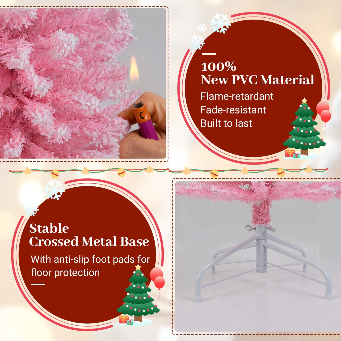 6 FT Artificial Pink Christmas Tree with 460 Branch Tips for Holiday